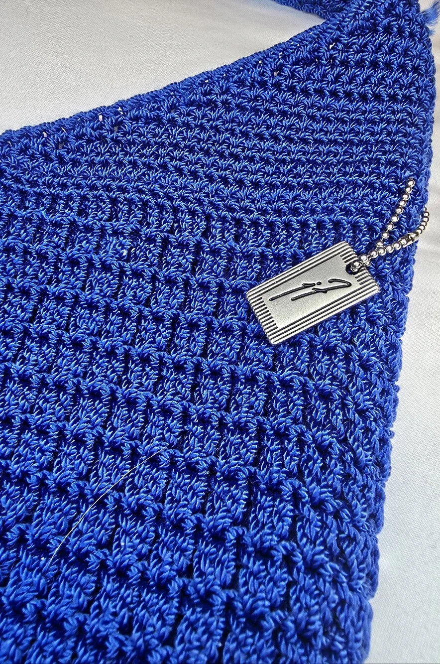 Vintage Jacqueline Ferrar Royal Blue Crochet Shoulder Bag Boho Hobo Tote